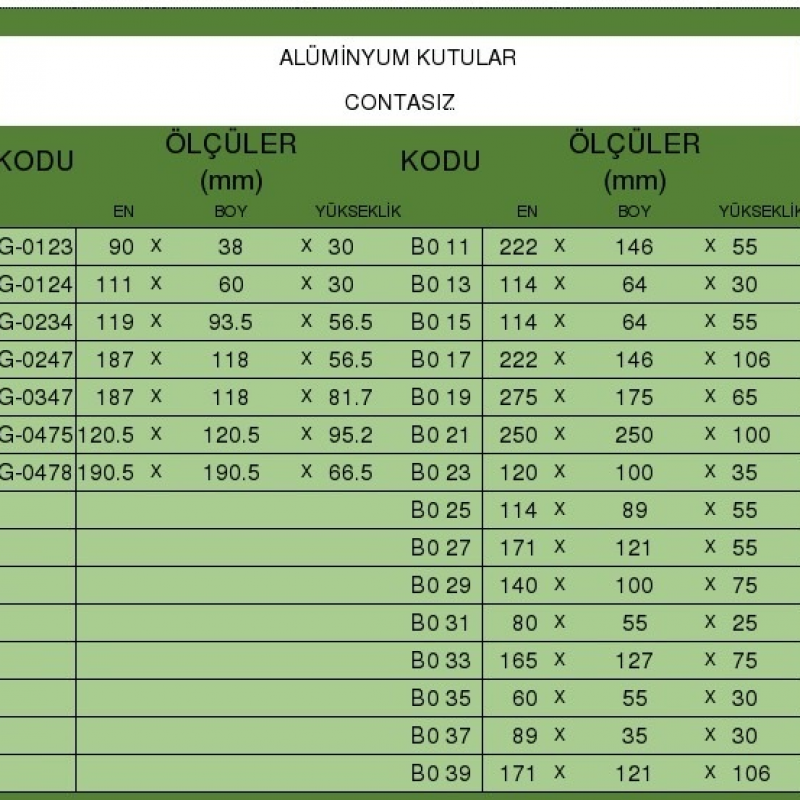 ALÜMİNYUM CONTASIZ ÖLÇÜLER